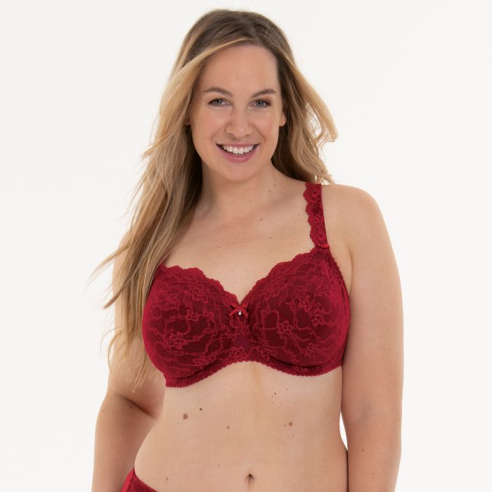 Anita Women's Bobette Underwired Bra 5288 - Ruby Color, 42B, Floral Lace, Medium Support, Adjustable Straps
