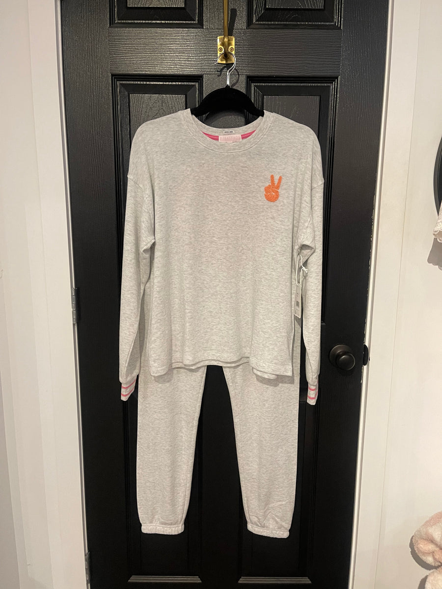 PJ Salvage Stormy Monday Lightning Bolt Banded Pants- Heather Grey main image 1