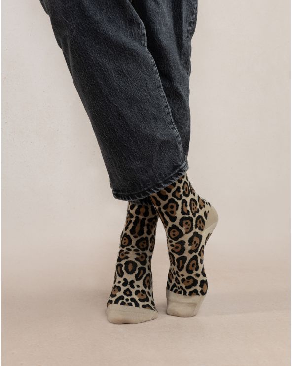 Bleuforet 6448 Fine Wool Leopard Print Socks Dark Brown – The
