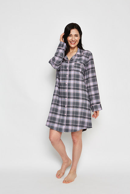 Kayanna Grey Plaid Flannel Nightgown