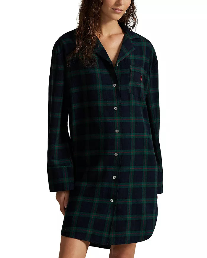 Polo Ralph Lauren Plaid Camp Collar Sleep Dress- 4P0250R2