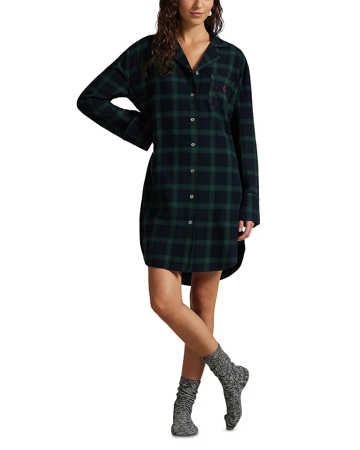 POLO RALPH LAUREN Plaid Camp Collar Sleep Dress- 4P0559