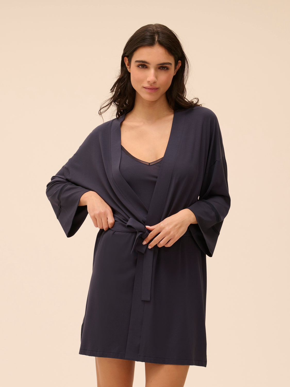 Simone perele- AURORE KIMONO- 1C998- BLACK/BLUE/FULL MOON