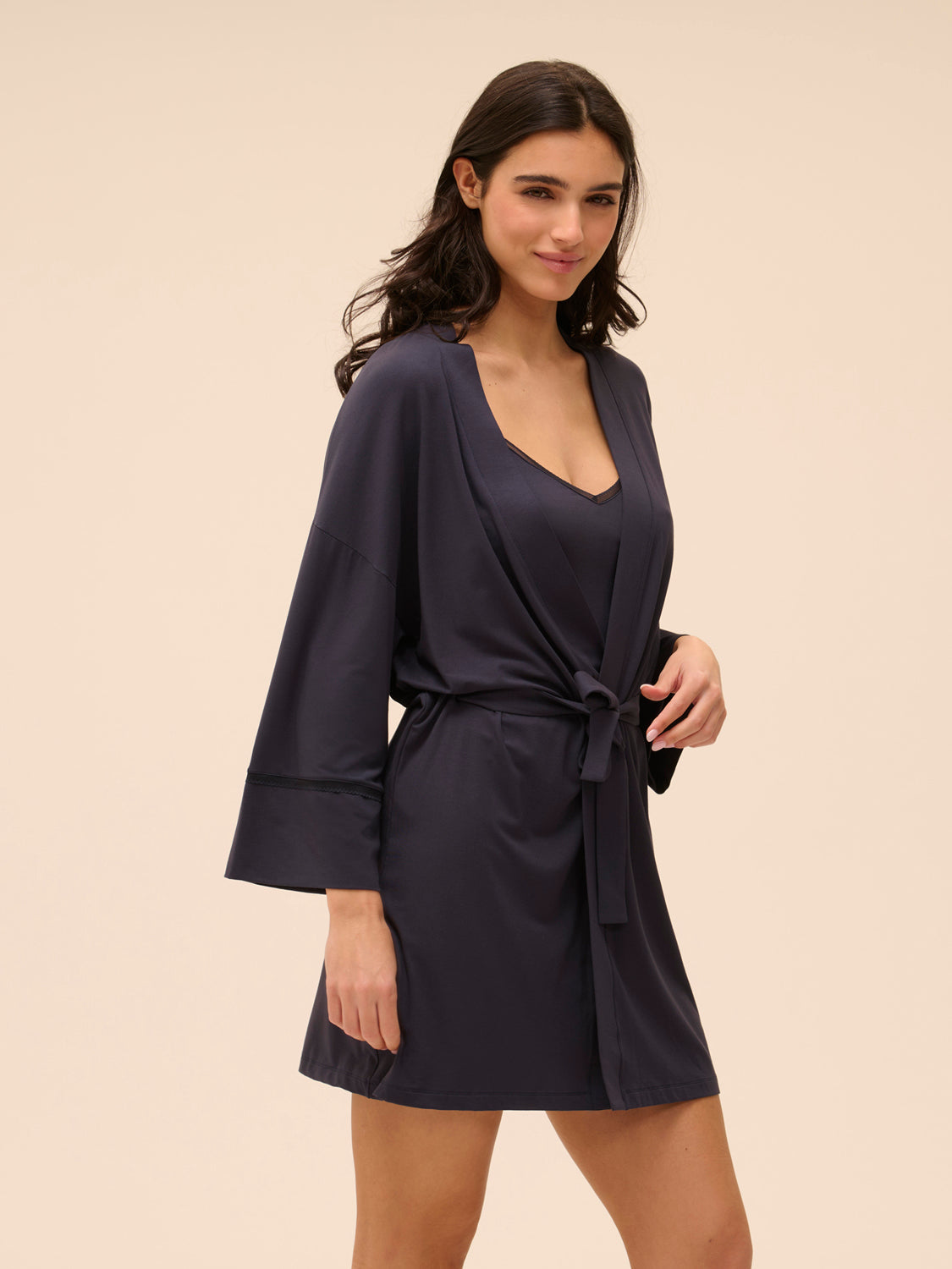 Simone perele- AURORE KIMONO- 1C998- BLACK/BLUE/FULL MOON