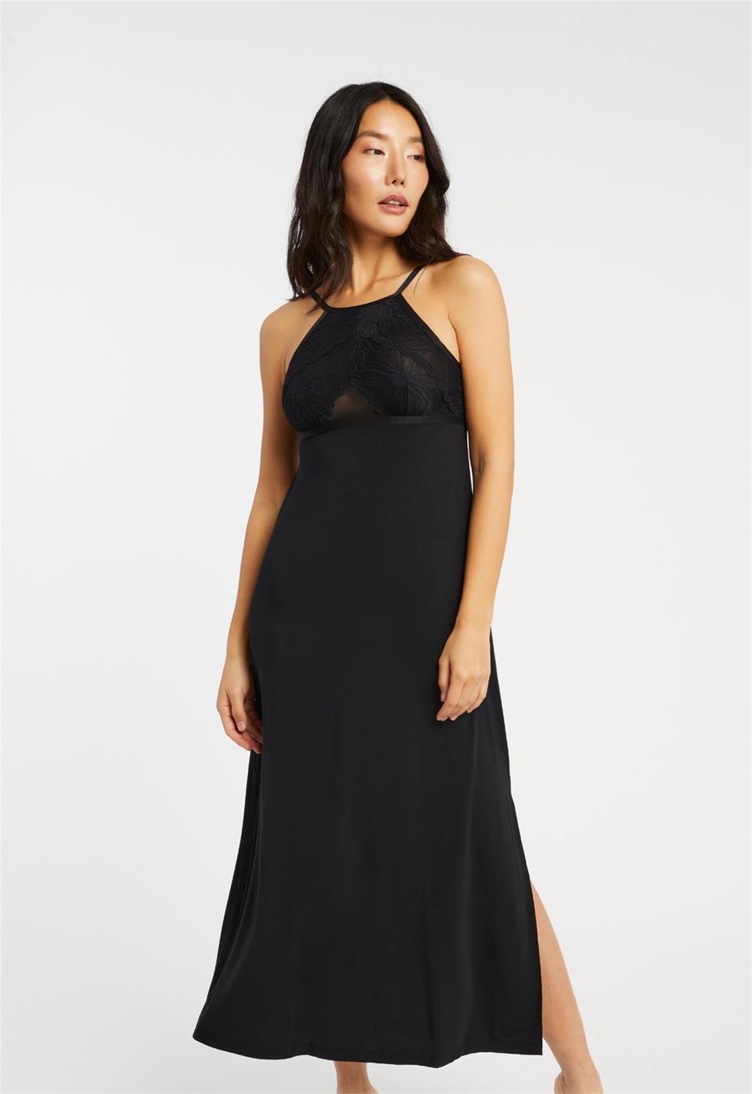 FLEURT Parisian Nights High Neck Long Gown- 6053- BLACK