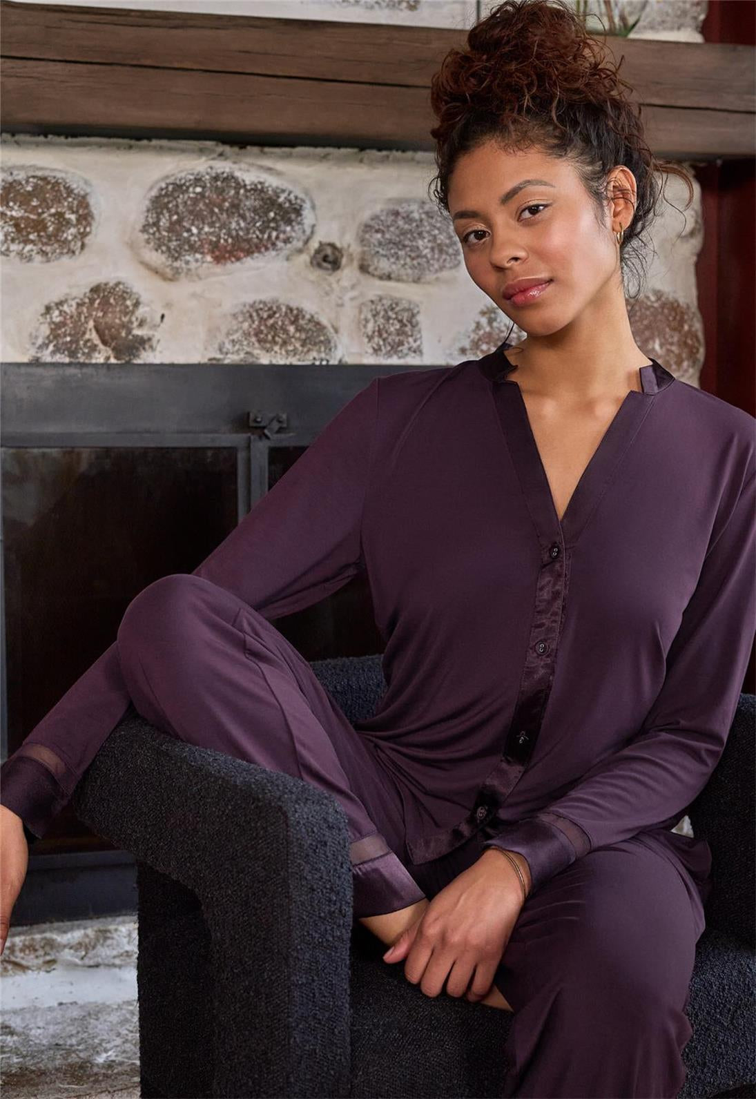 Fleur't-Tuxedo Pj Set-6140- BLK/VINO