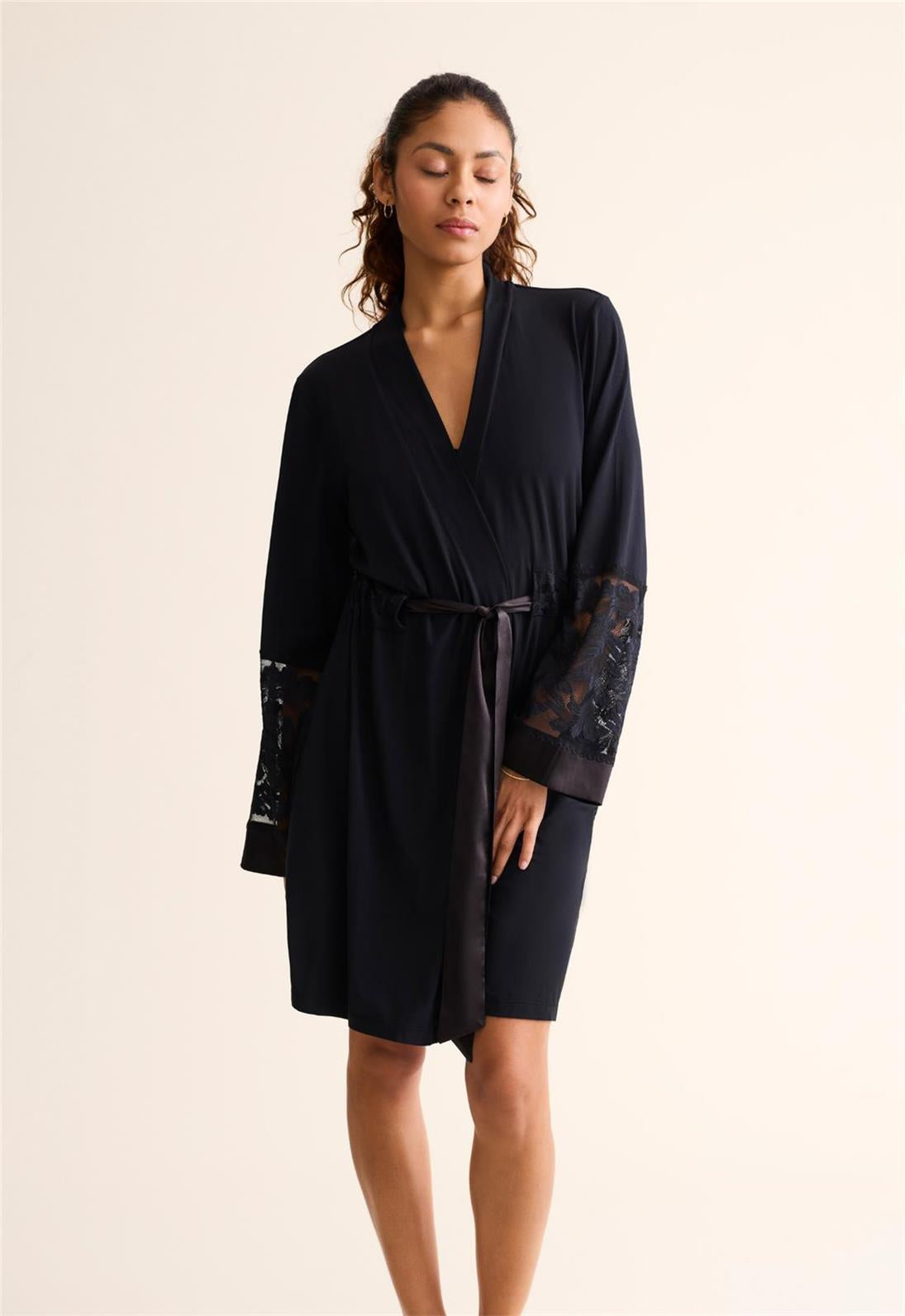 FLEURT Parisian Nights Kimono- BLACK- 6321