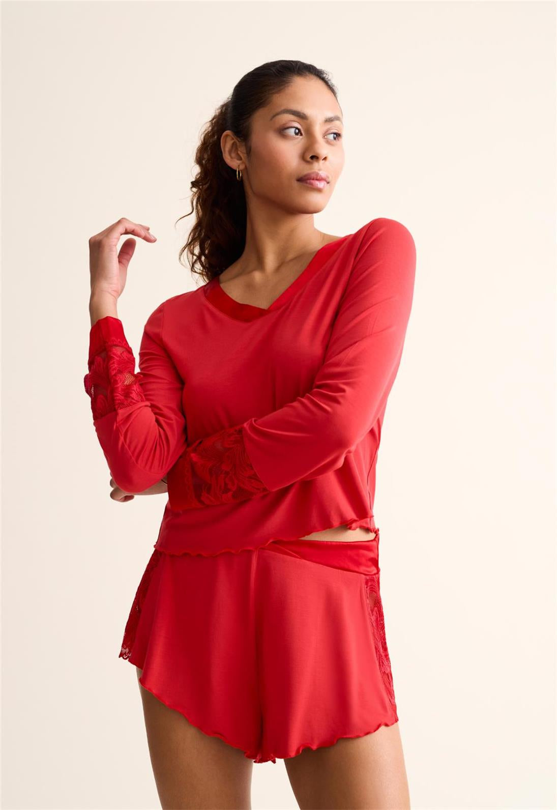 FLEURT Parisian Nights Short Set- BLK/RED- 6141