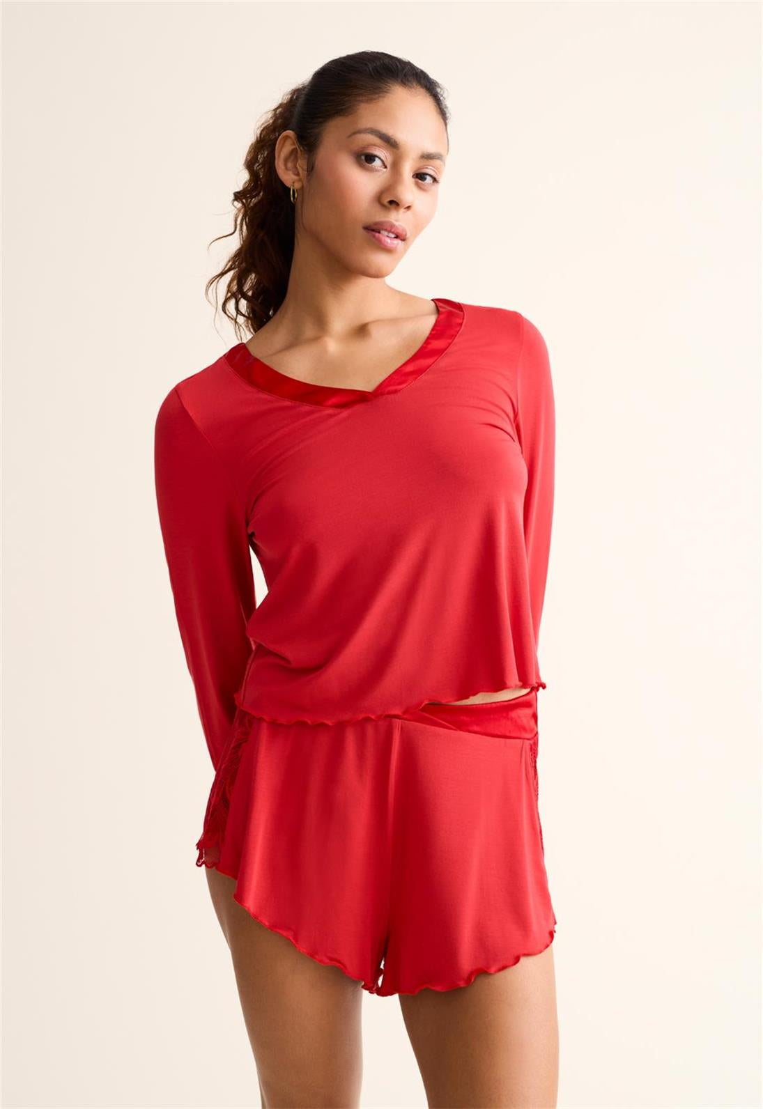 FLEURT Parisian Nights Short Set- BLK/RED- 6141