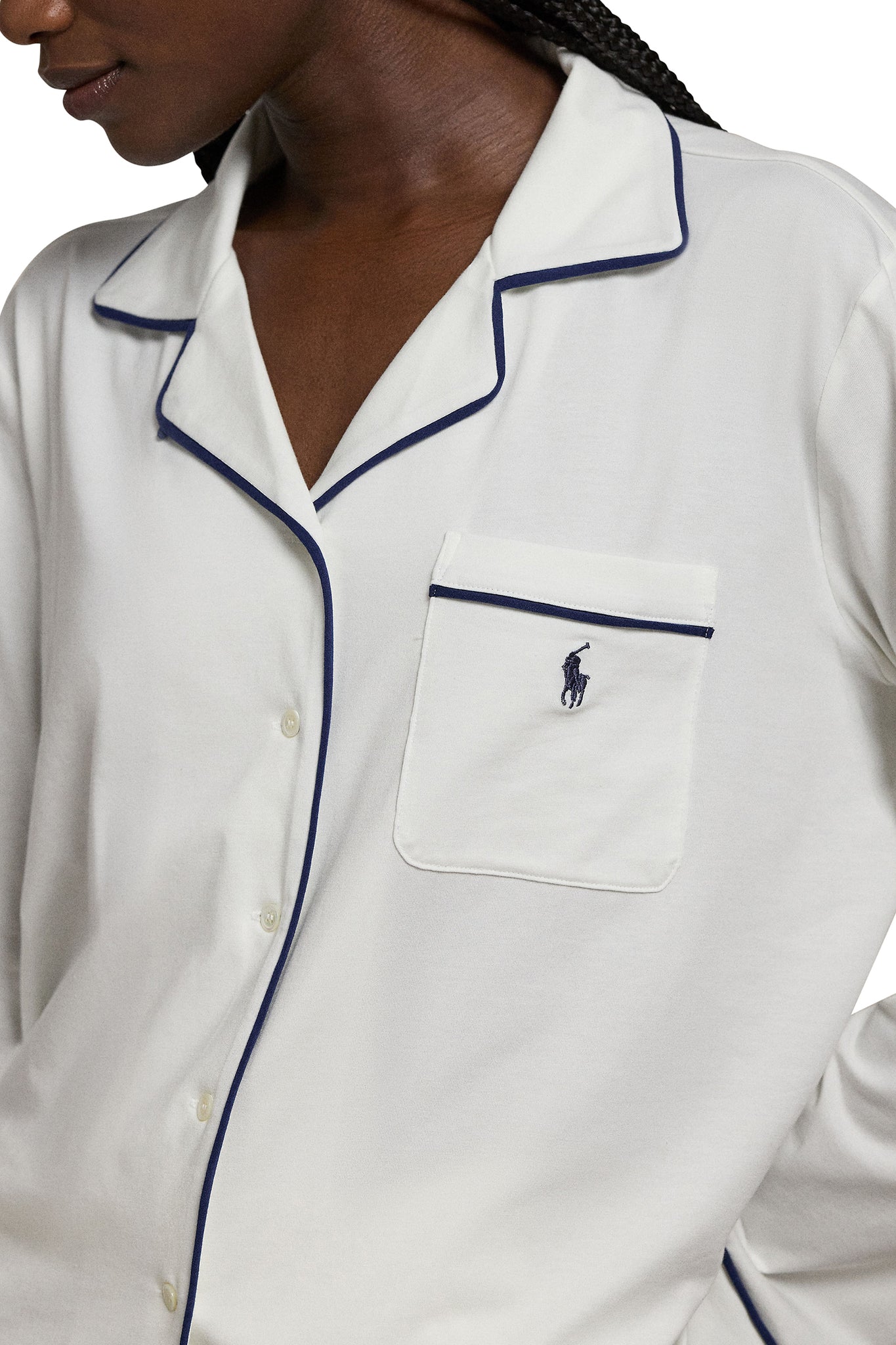 POLO RALPH LAUREN- 2PC LONG SLEEVE PJ SET- WHITE/NAVY- P0229