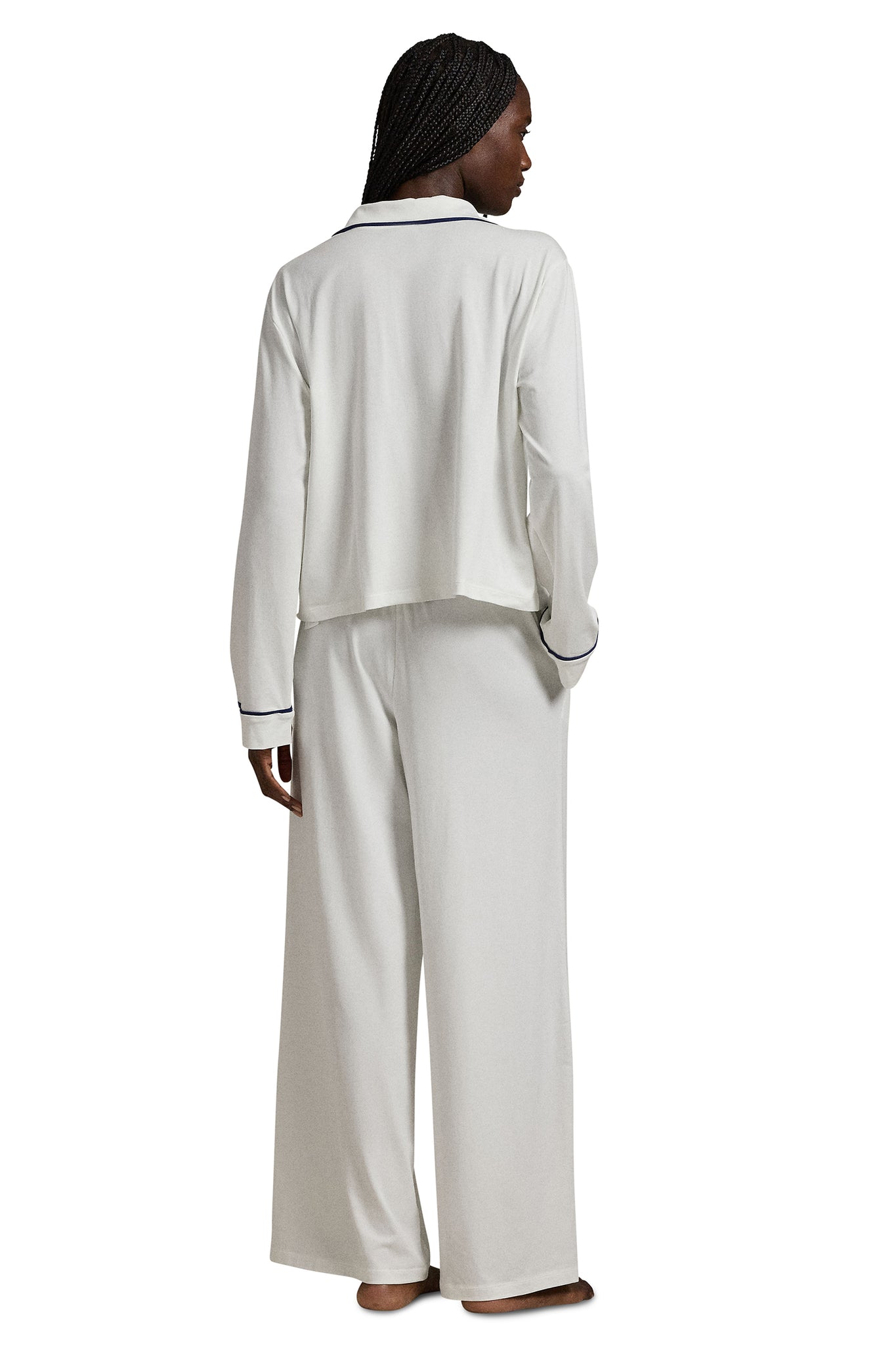 POLO RALPH LAUREN- 2PC LONG SLEEVE PJ SET- WHITE/NAVY- P0229