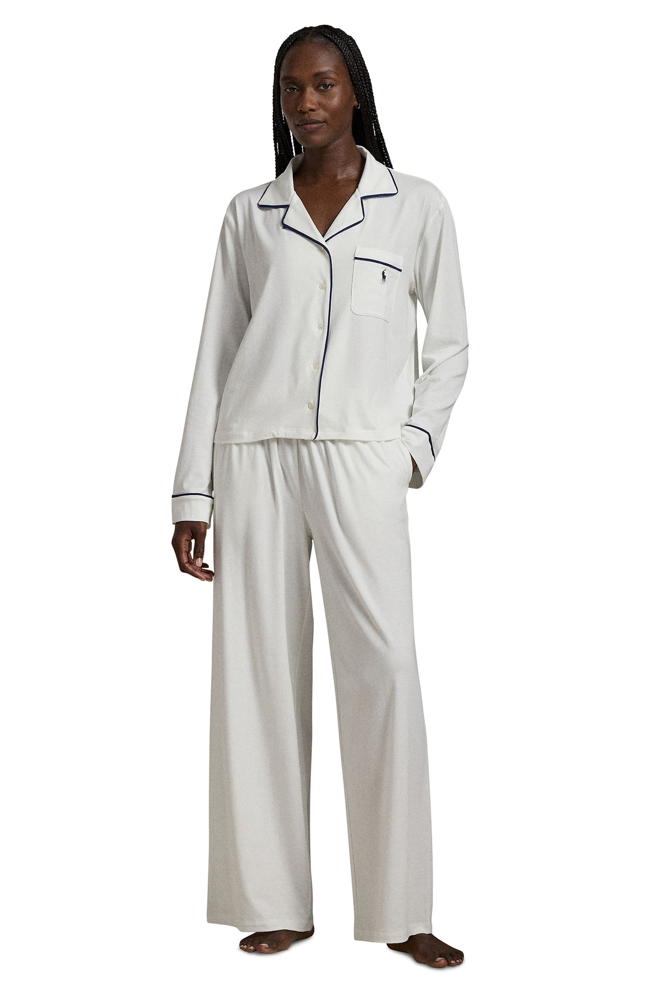 POLO RALPH LAUREN- 2PC LONG SLEEVE PJ SET- WHITE/NAVY- P0229