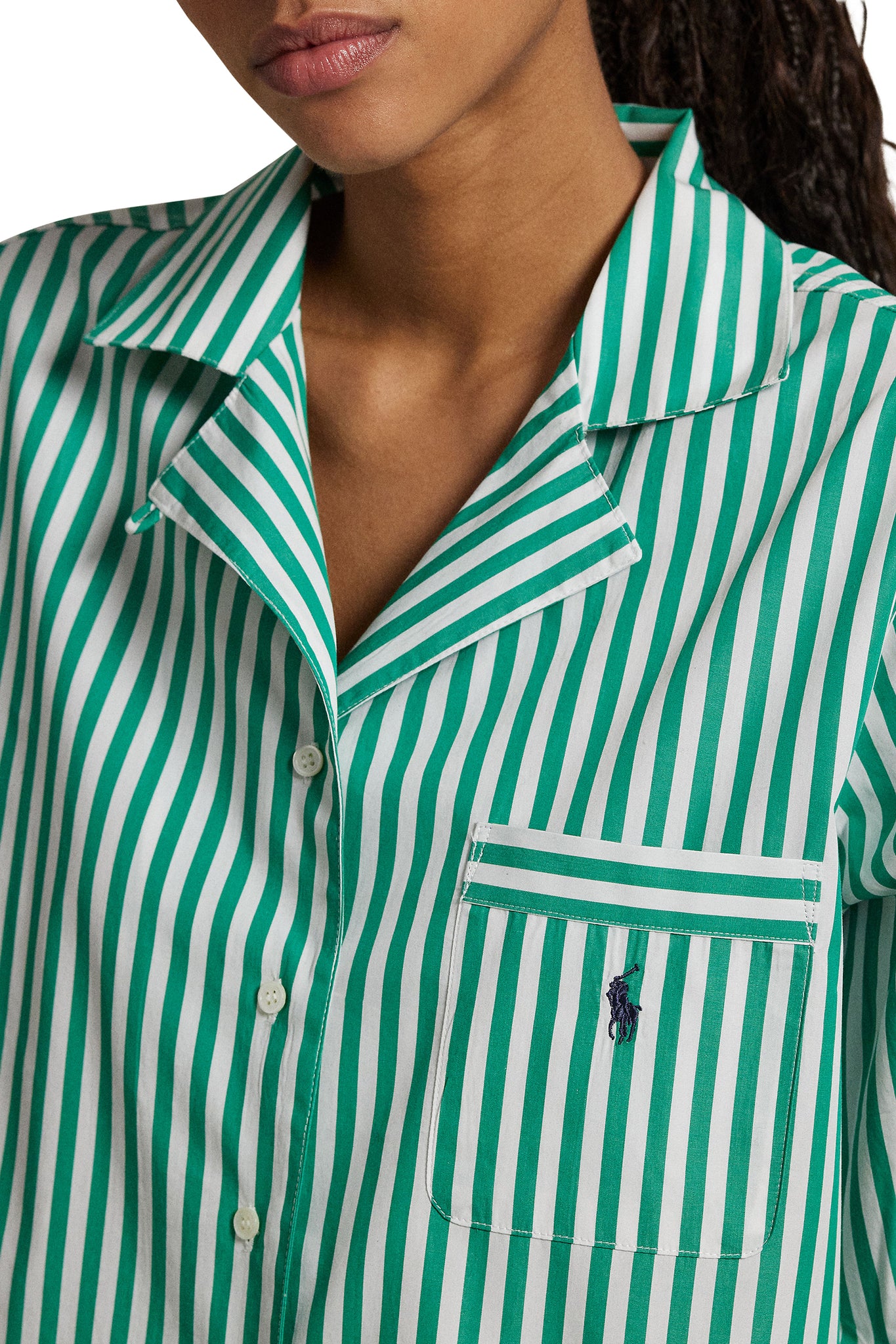 POLO RALPH LAUREN- 2 PC LONG SLEEVE PJ SET POPLIN- P8004- VINE BREEN/WHITE CLOUD