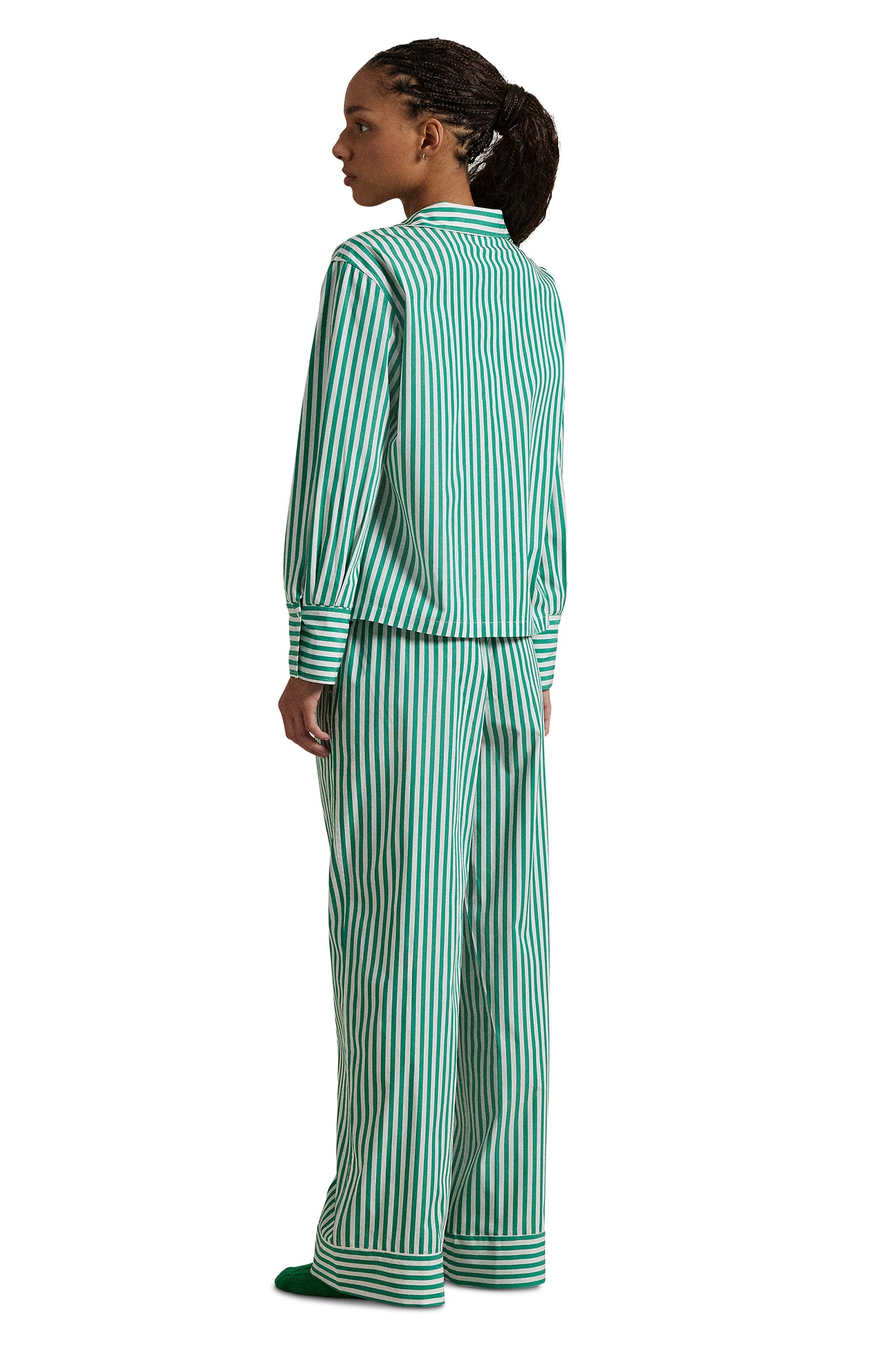 POLO RALPH LAUREN- 2 PC LONG SLEEVE PJ SET POPLIN- P8004- VINE BREEN/WHITE CLOUD