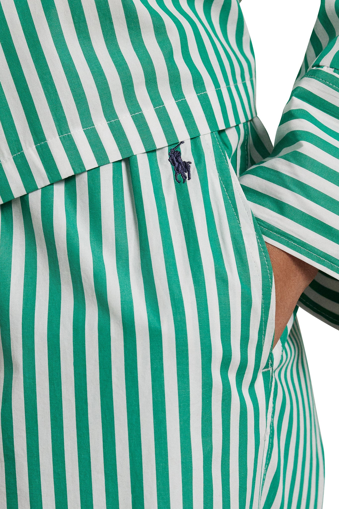 POLO RALPH LAUREN- 2 PC LONG SLEEVE PJ SET POPLIN- P8004- VINE BREEN/WHITE CLOUD