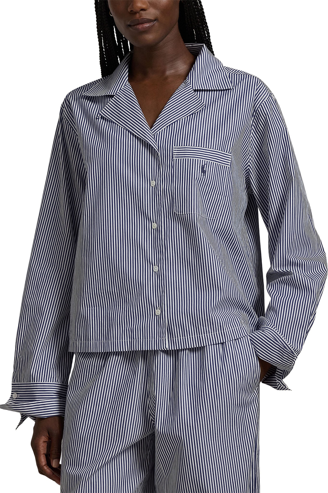 POLO RALPH LAUREN- 2 PC LONG SLEEVE PJ SET POPLIN- P8004- VINE BREEN/WHITE CLOUD