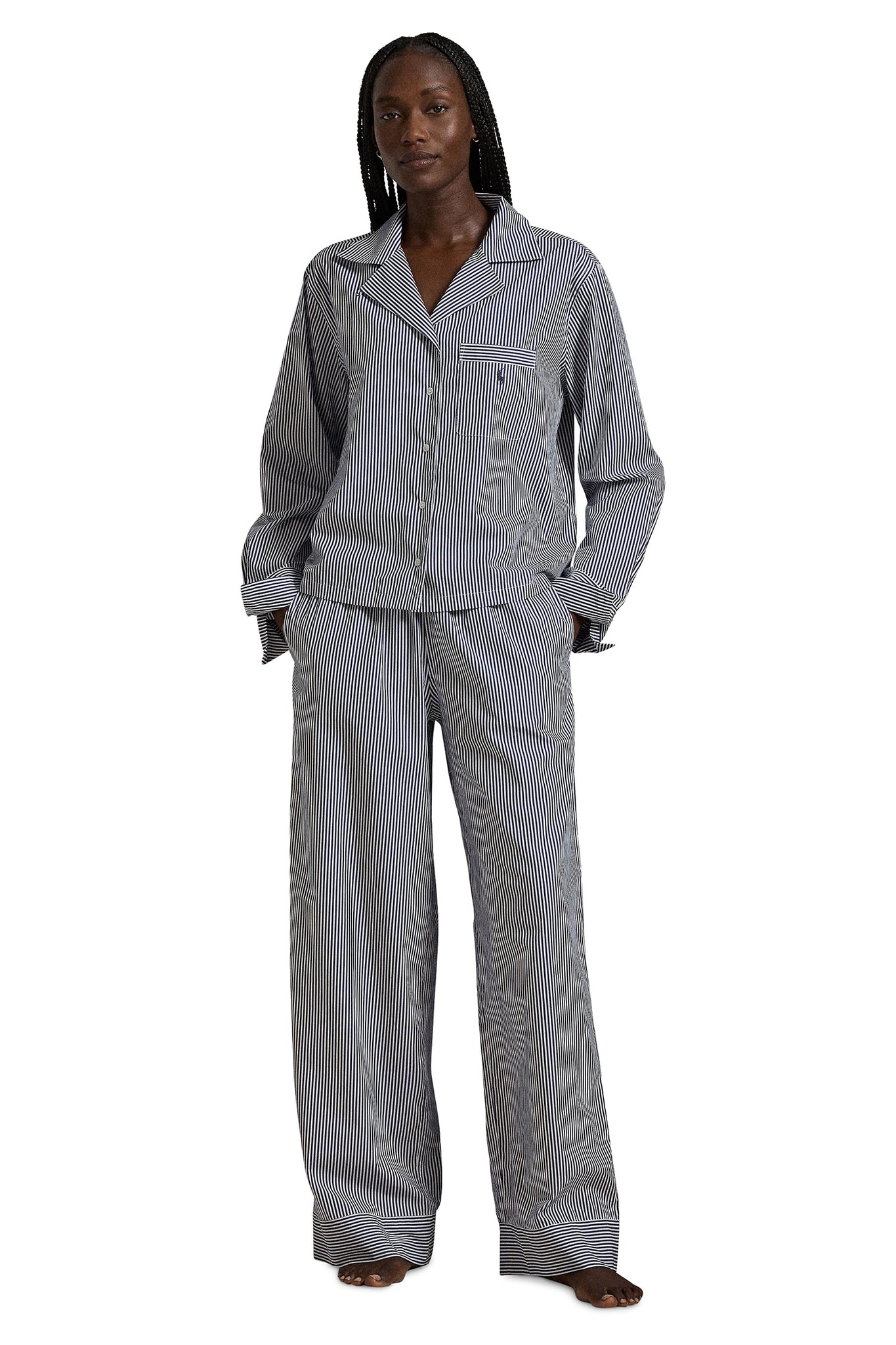 POLO RALPH LAUREN- 2 PC LONG SLEEVE PJ SET POPLIN- P8004- VINE BREEN/WHITE CLOUD