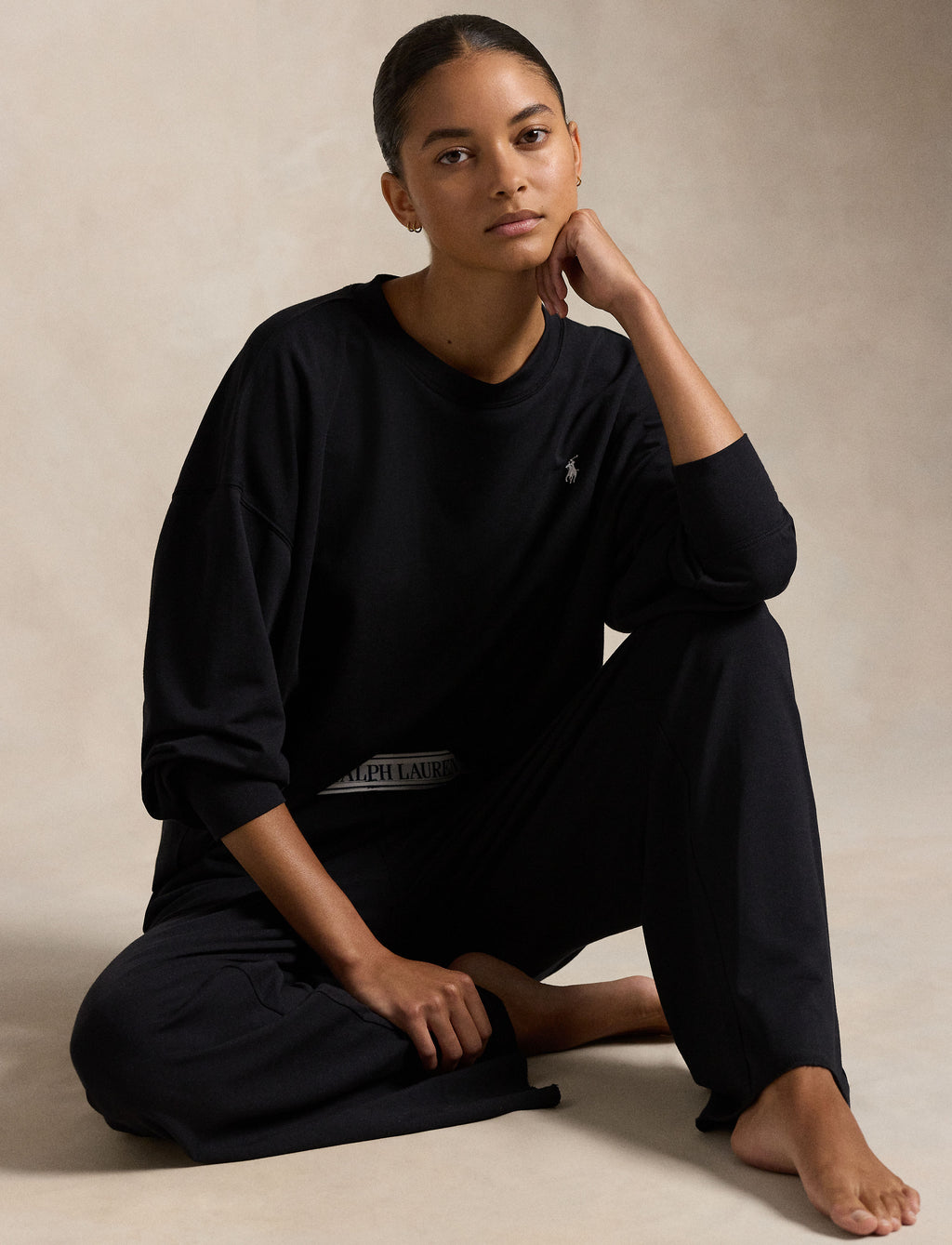 POLO RALPH LAUREN 2PC SWEATSHIRT AND WIDELEG PANT- BLK- P8030