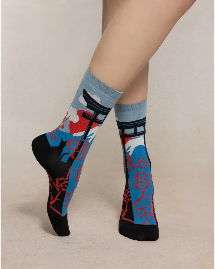 BLEUFORET MOUNT FUJI PATTERN SOCKS- 7101- CT7 BLUE