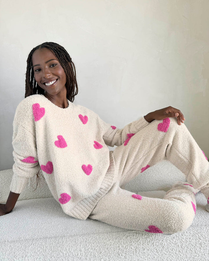 Splendid Pink Hearts Fuzzy Sweater PJ Set- RPF1230