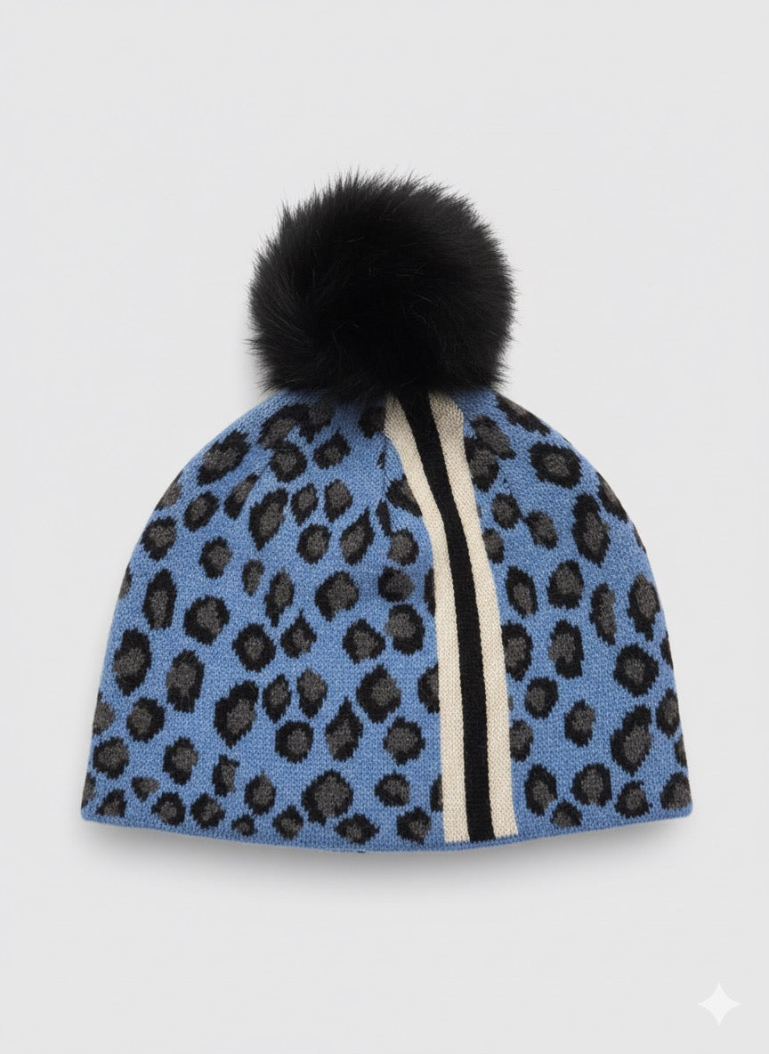 Mitchie's Leopard Print with Stripe and Fox Fur Pompom- HTME02