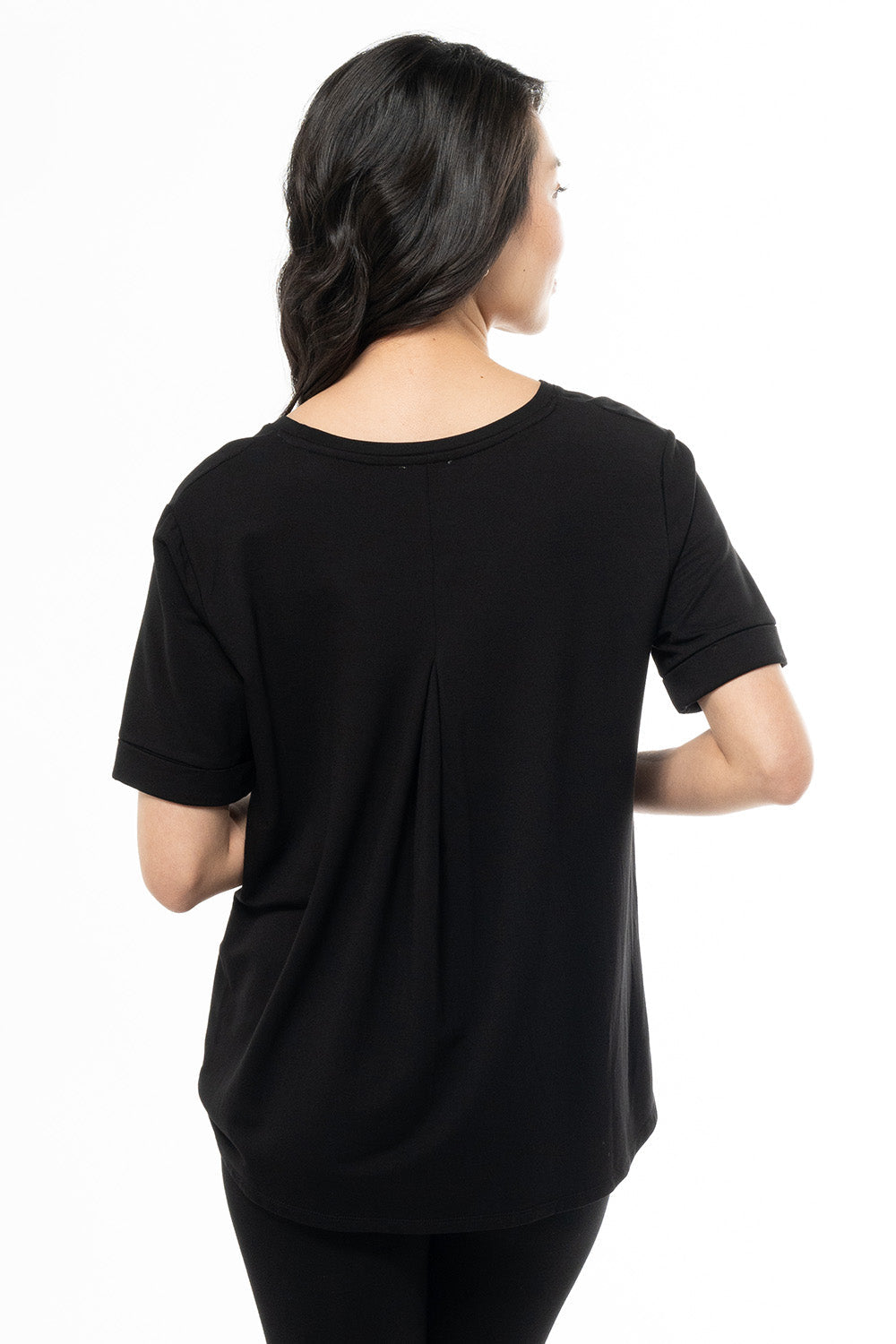 Nicola Folded-Cuff Shortsleeve Tee - Black- Terrera