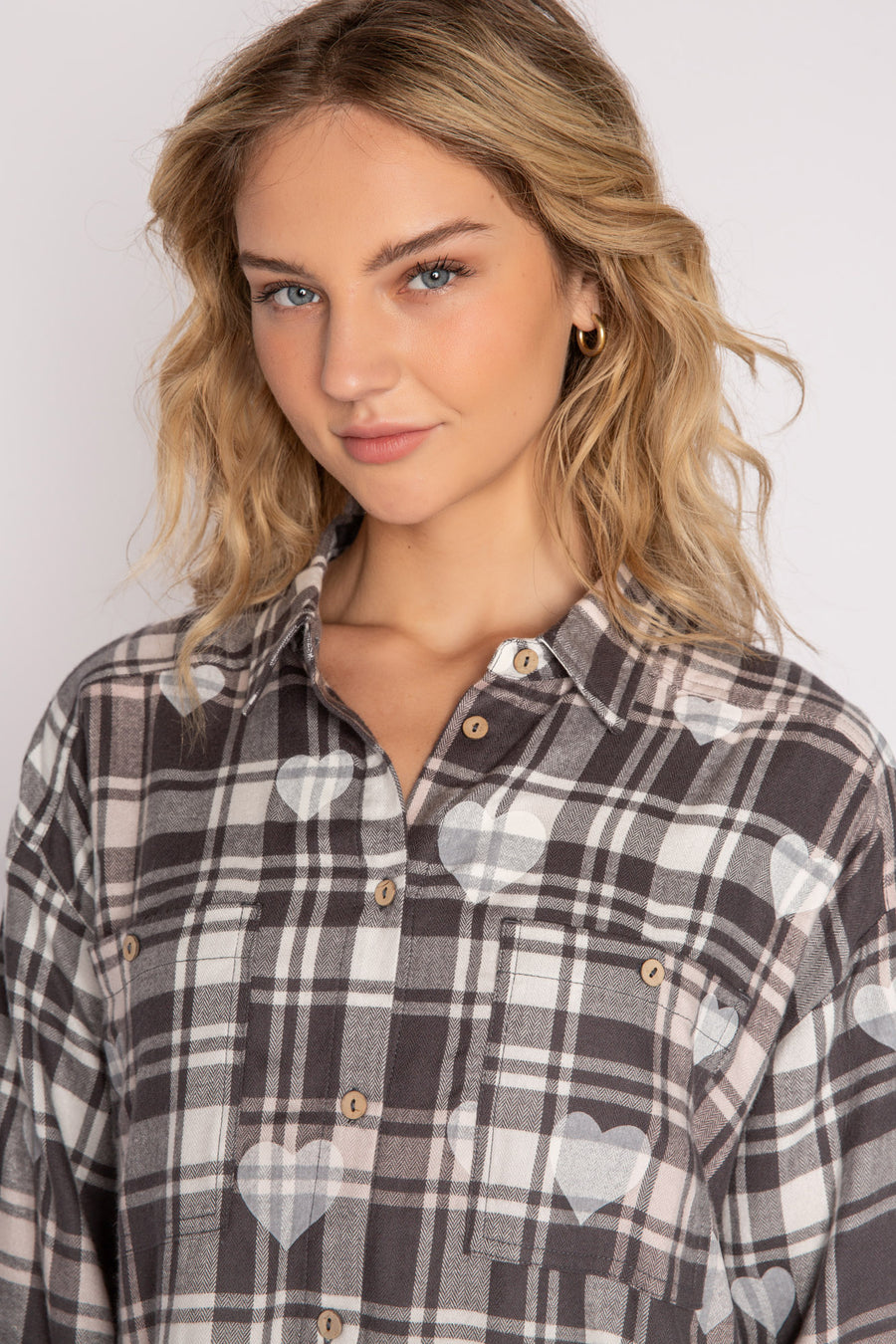 MAD FOR PLAID LONG SLEEVE TOP-  RKMPLS-CHARCOAL
