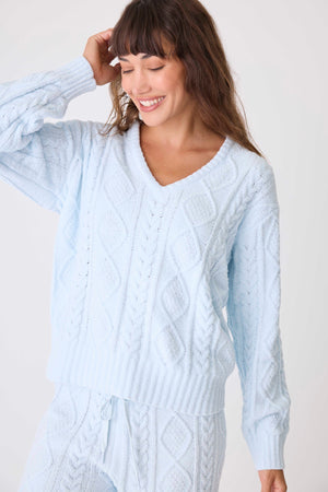 PJ SALVAGE CABLE CREW LOUNGE LONG SLEEVE TOP- IVORY/BLACK-RKCLLS