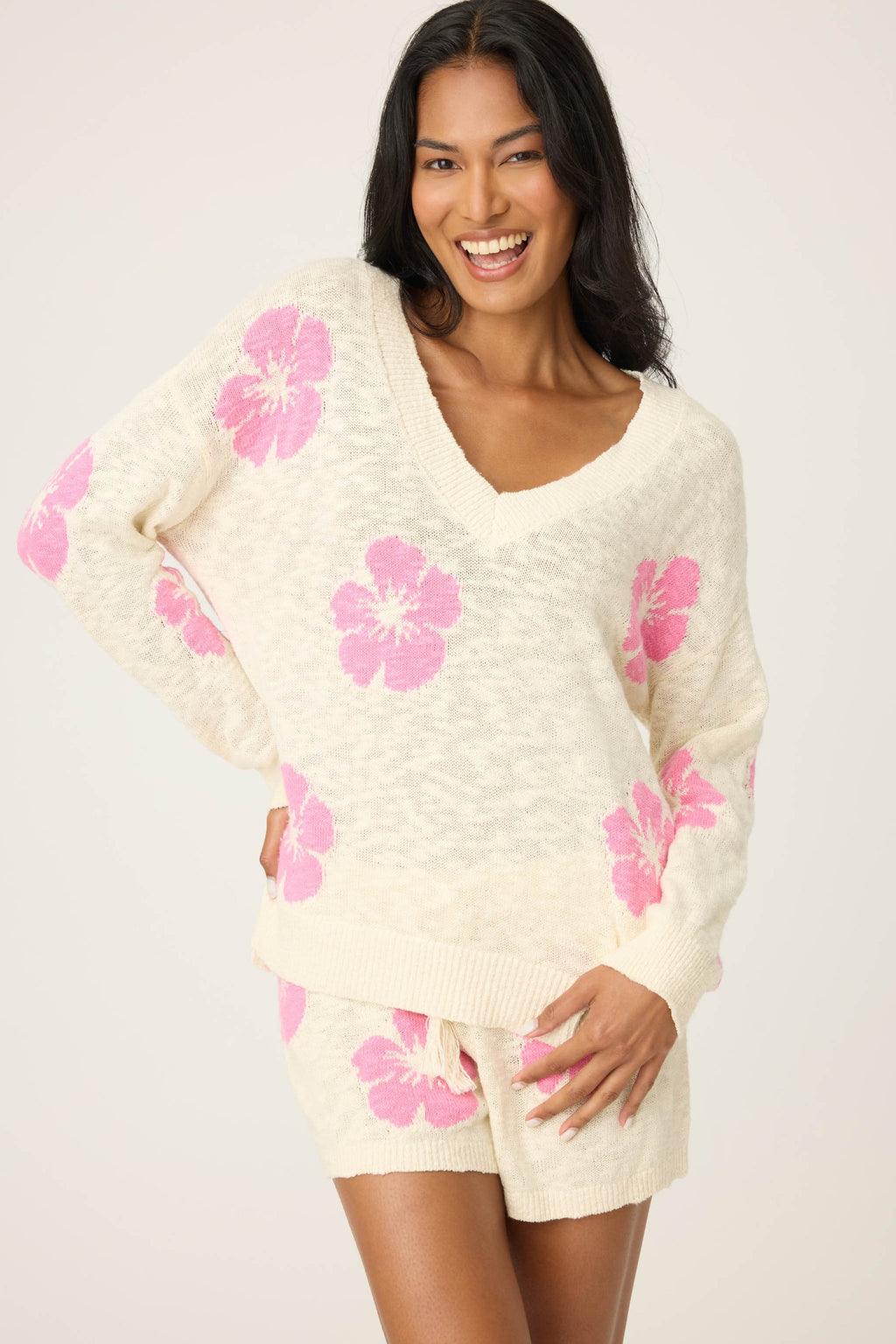 PJ Salvage - Bali Bay Floral Long Sleeve Top - Ivory - RUBALS2
