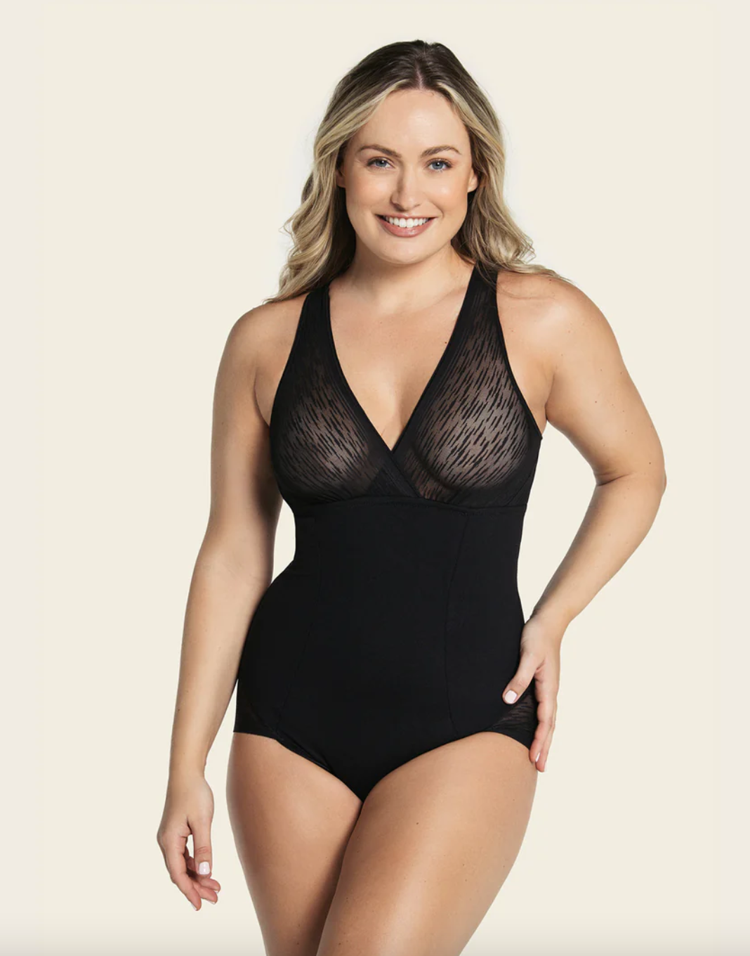 Leonisa-Sheer Stripe Detail Sculpting Bodysuit-018517 – The Leonisa-Sheer Stripe Detail Sculpting Bodysuit-018517 – The