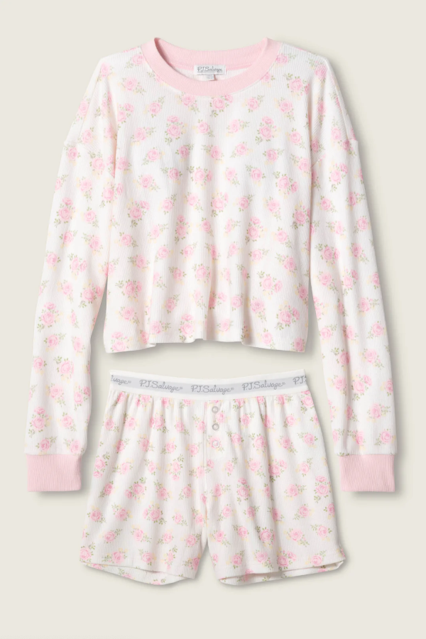 PJ Salvage - Boyfriend Boxer Ditsy Floral Shorts Set - RUBXST Ivory