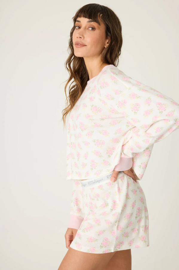 PJ Salvage - Boyfriend Boxer Ditsy Floral Shorts Set - RUBXST Ivory