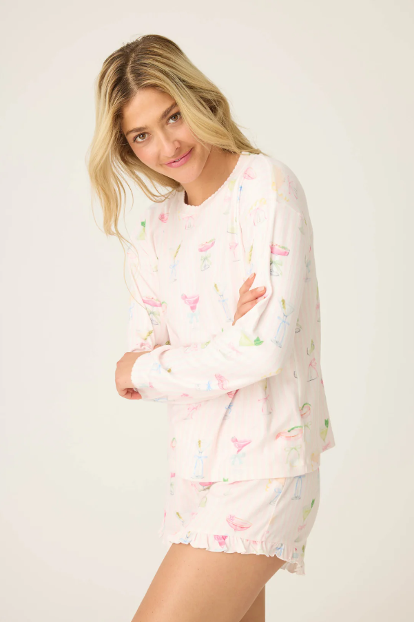 PJ Salvage - Pretty Punch Cocktail Print Long Sleeve Top - RUPRLS Baby Pink