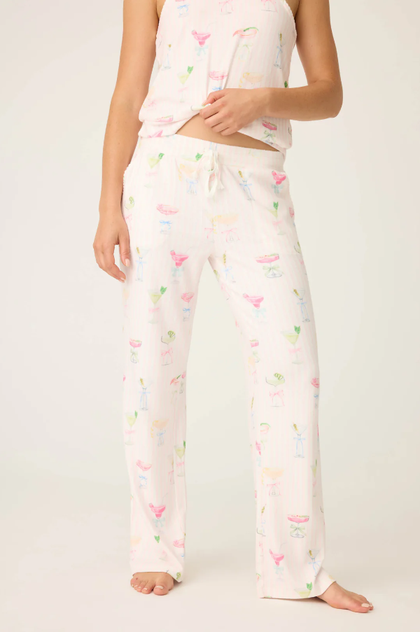 PJ Salvage - Pretty Punch Cocktail Print Open Leg Pants - RUPRP Baby Pink