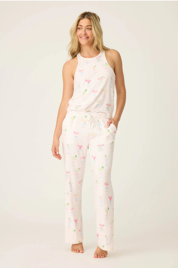 PJ Salvage - Pretty Punch Cocktail Print Open Leg Pants - RUPRP Baby Pink