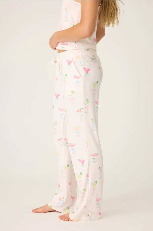 PJ Salvage - Pretty Punch Cocktail Print Open Leg Pants - RUPRP Baby Pink