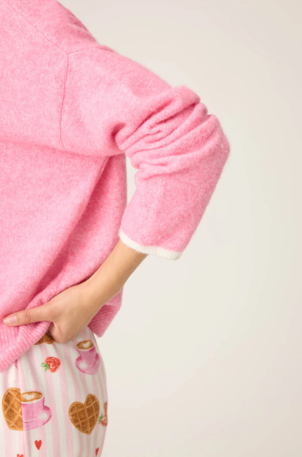 PJ Salvage - Cafe Et Croissants Snuggle Sweater - RUFLLS Bright Pink