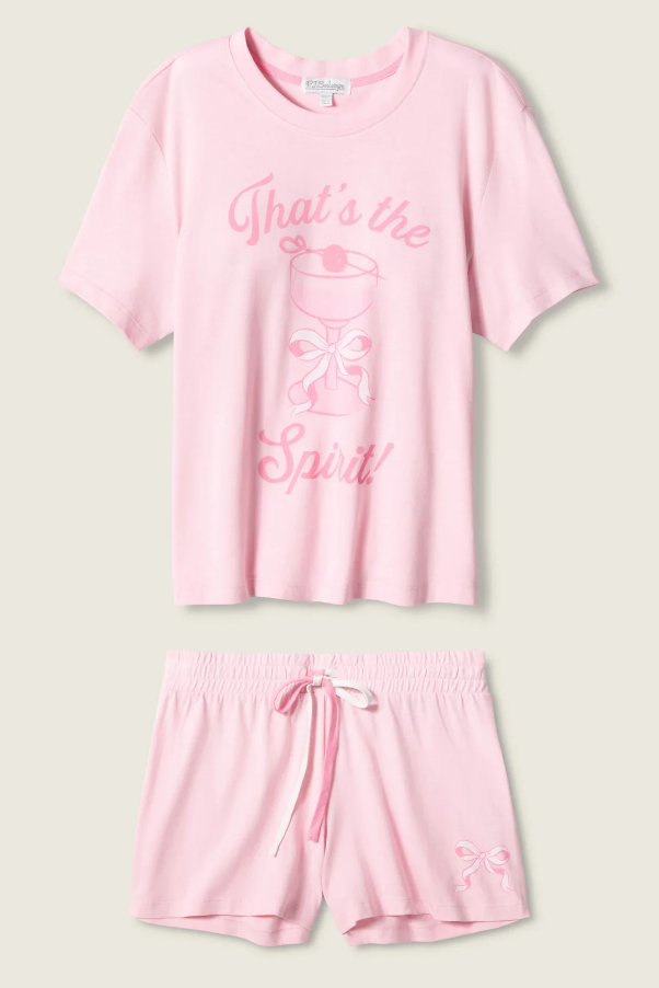 PJ Salvage Pretty Punch That's The Spirit Loungewear Short Set RUPRST2 Baby Pink