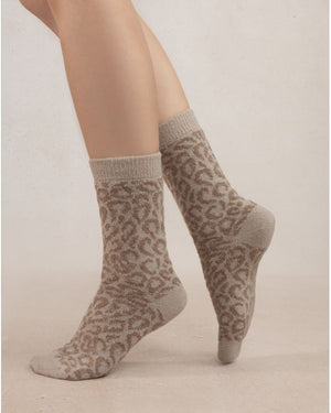 Bleuforet Alpaca Wool Leopard Print Socks Beige- 6492