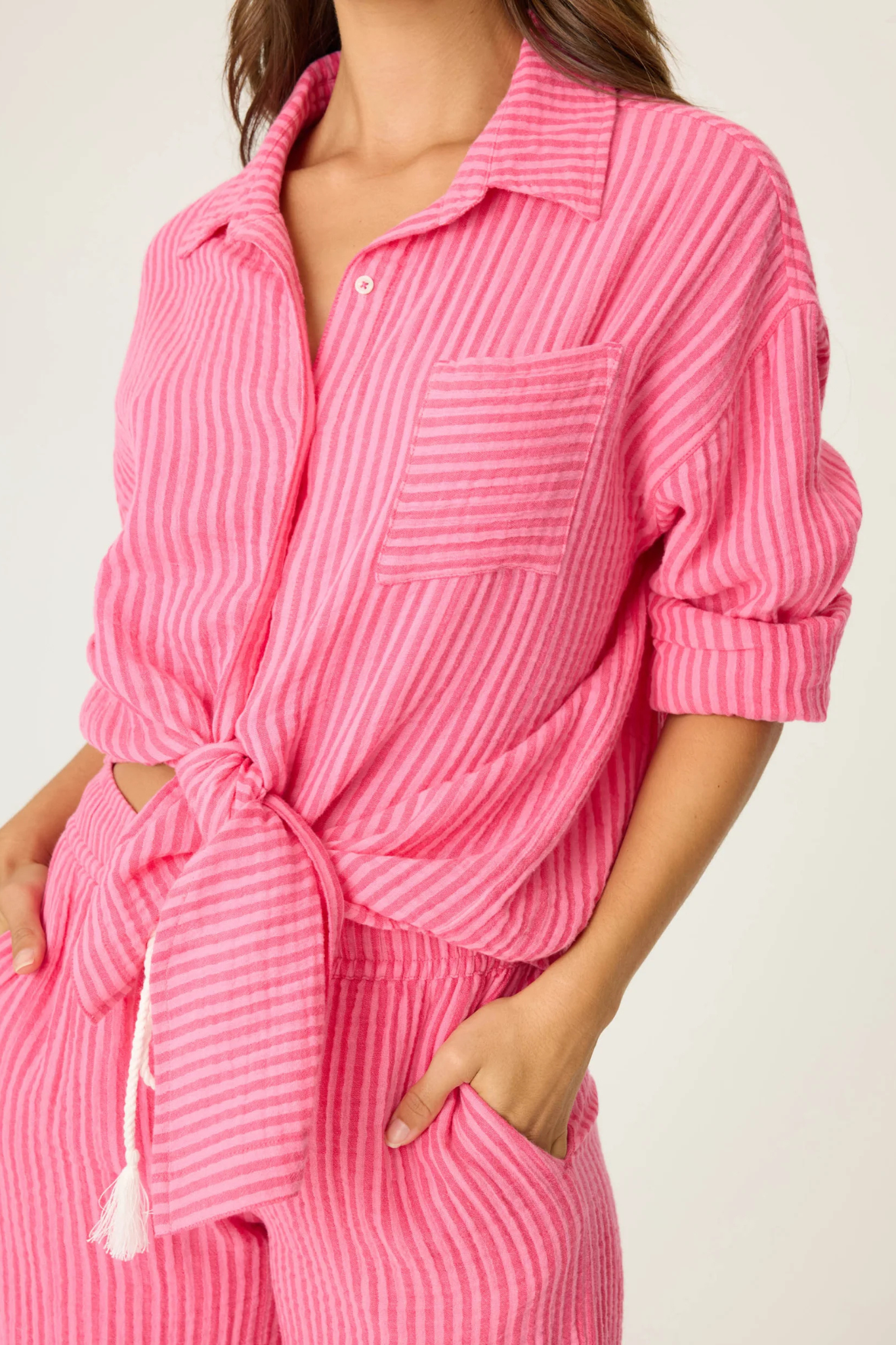 PJ Salvage - Back From The Beach Long Sleeve Shirt - Raspberry Sorbet - RUBFLS