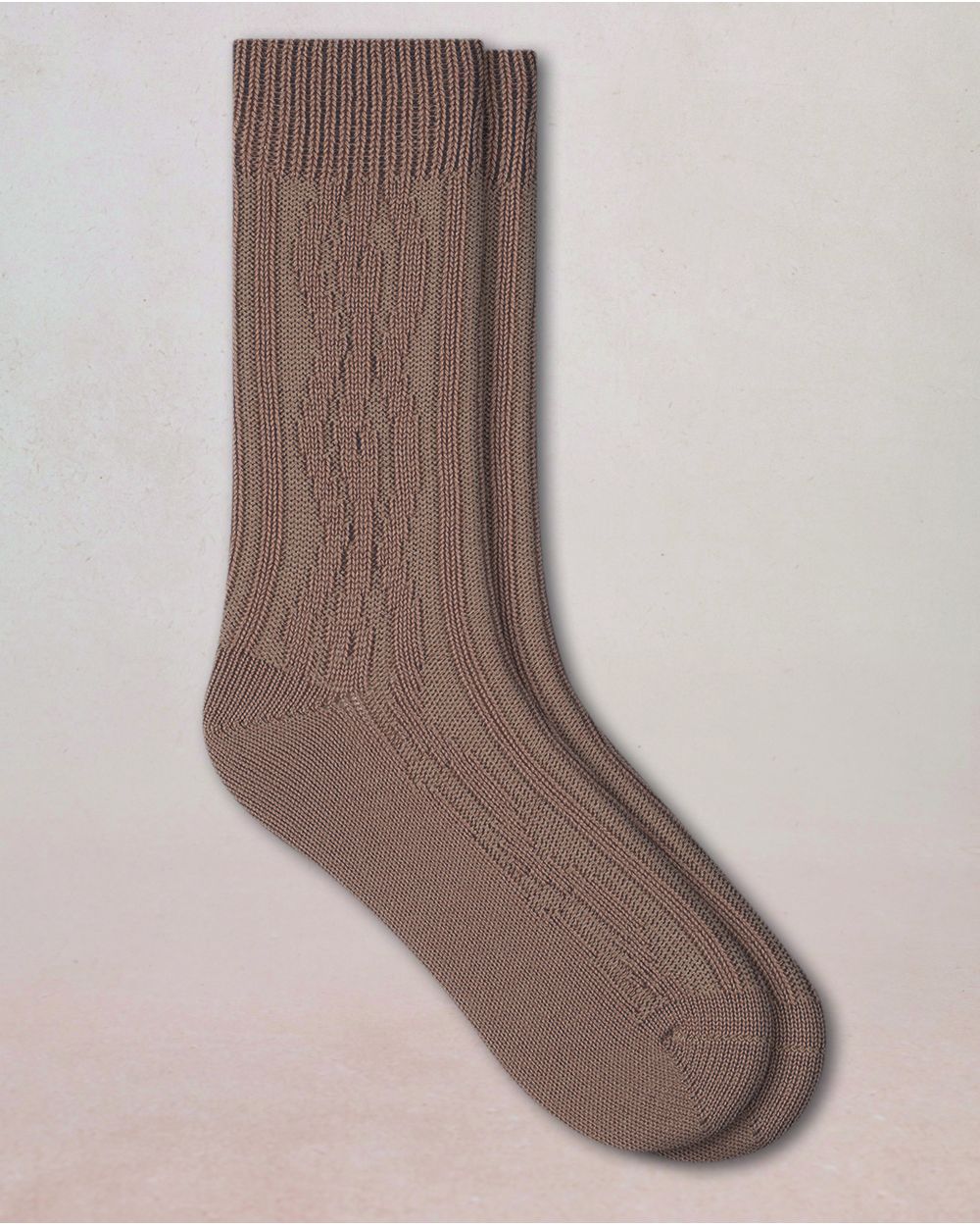 BLEUFORET Merino Wool Cable-Knit Socks Brown-7098
