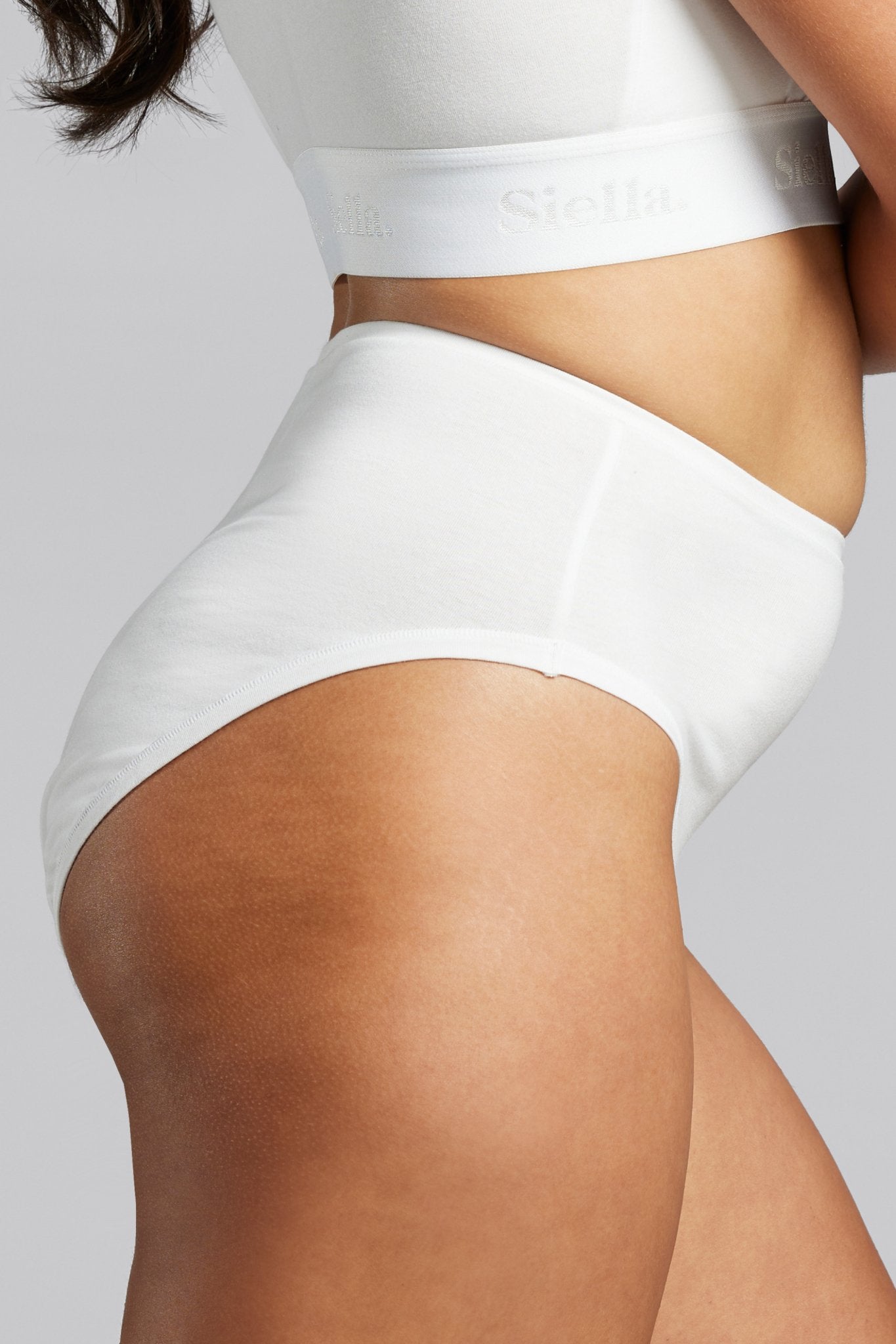 Siella Organic Cotton High Waist Brief- White/Black- 85661