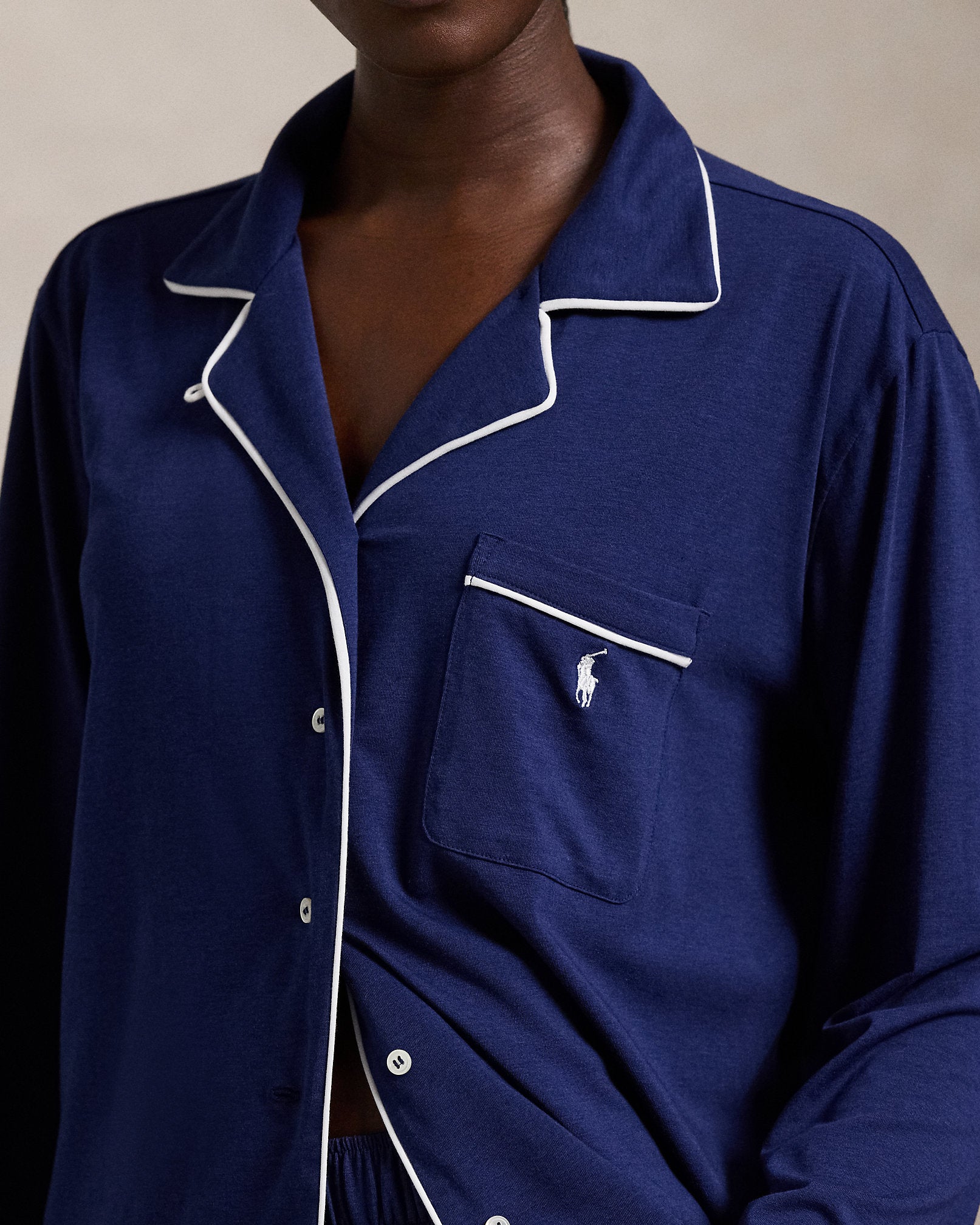 POLO RALPH LAUREN- 2PC LONG SLEEVE PJ SET- WHITE/NAVY- P0229