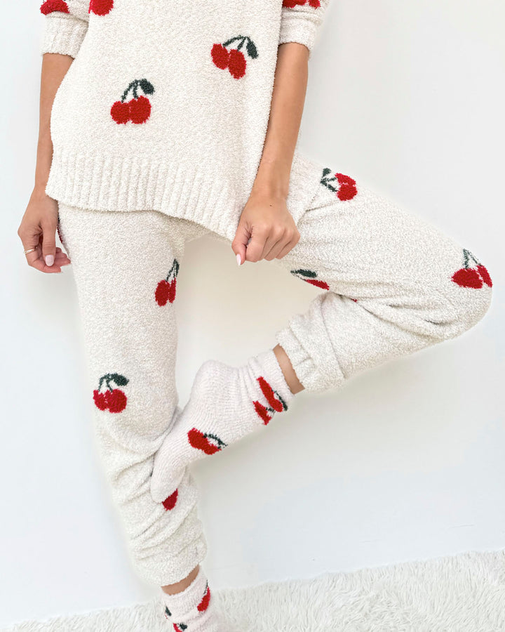 SPLENDID fuzzy sweater Set- NAVY OAT/HEATHER GREY/CHERRIES - RPF1230