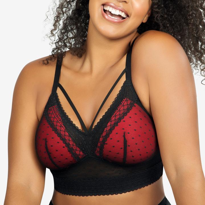 Mia Dot Wire-Free Bralette P6011 - Cameo Rose/Black and Red