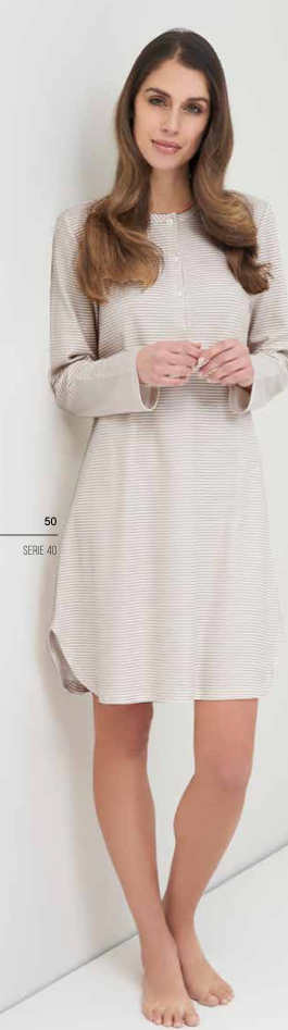 Linclalor Interlock Long Sleeve Striped Night Gown 92692 - Tan