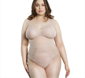 Plus Size Sexy Lingerie Lace Underwire Cup Dot Mesh Thong Bodysuits